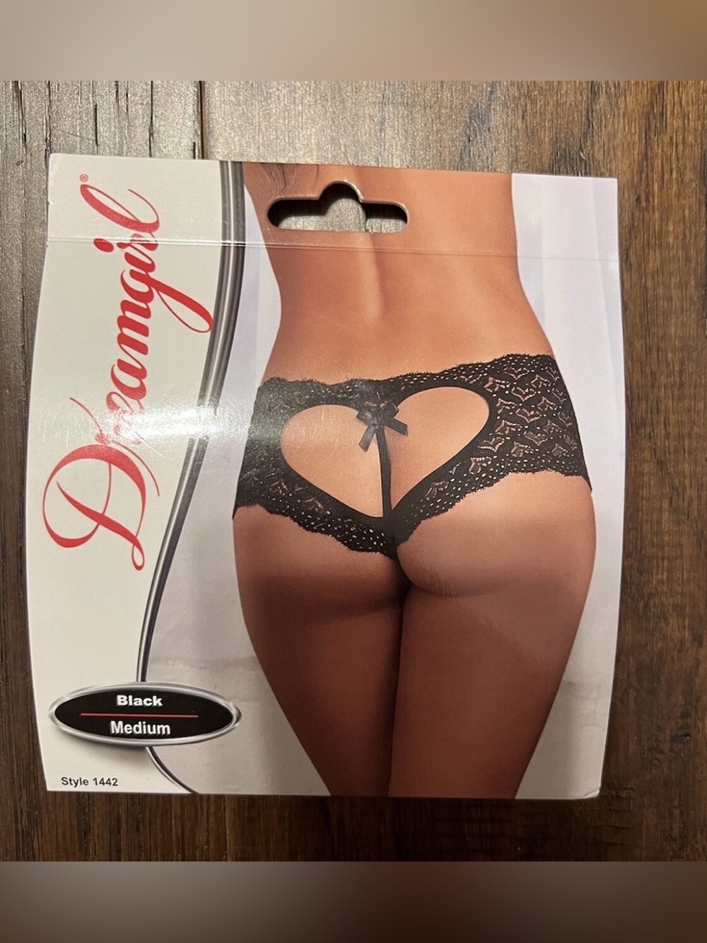 DREAMGIRL Heart Stretch Lace Panties Size Black Style 1442, Size Medium $24
